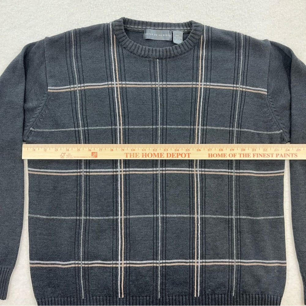 Oscar De La Renta Gray Plaid Front Crew Pullover Sweater Cotton Blend Size XXL - Picture 4 of 5